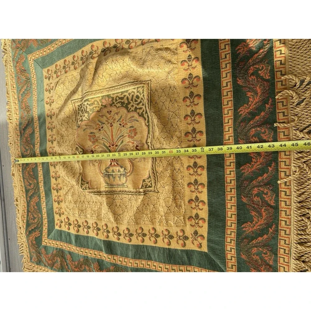 Vtg Hand Woven Lebanese Mat Tapestry Tablecloth Square Jacquard Woven Fringe